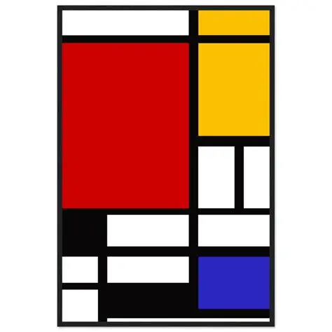 Pintura de Mondrian estruturada por linhas retas e planos de cor primária