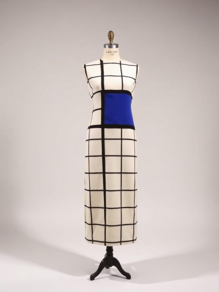 Vestido YSL Mondrian de 1965 com um único retângulo azul centralizado no torso